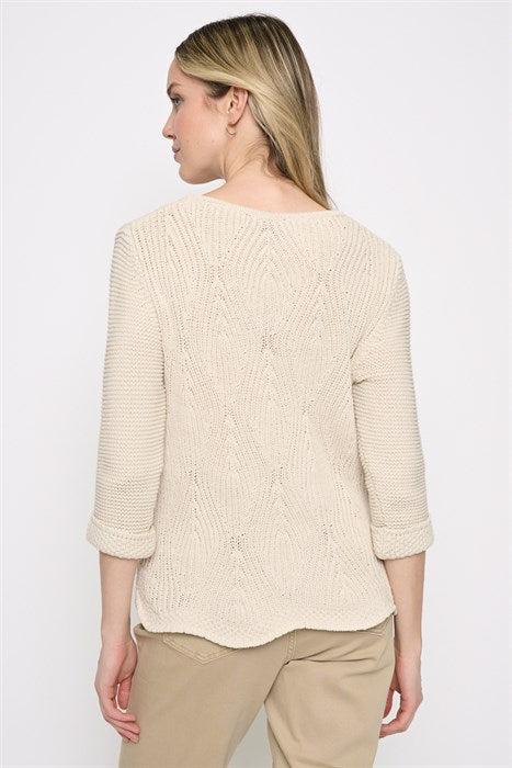 PICADILLY CURVED HEM KNIT SWEATER - SANDSHELL