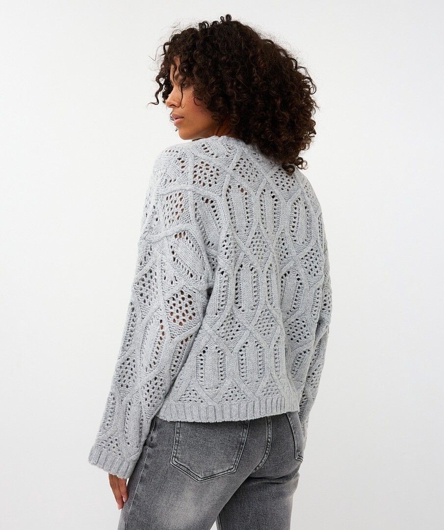 ESQUALO BOXY CABLE KNIT SWEATER - LIGHT GREY