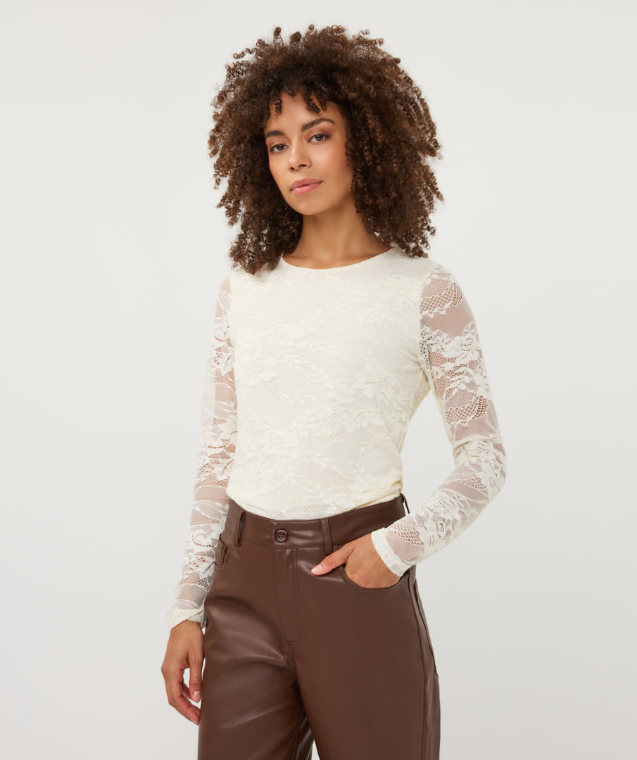 ESQUALO LONG SLEEVE LACE TOP - VANILLA - Vi-Leen's Fashions
