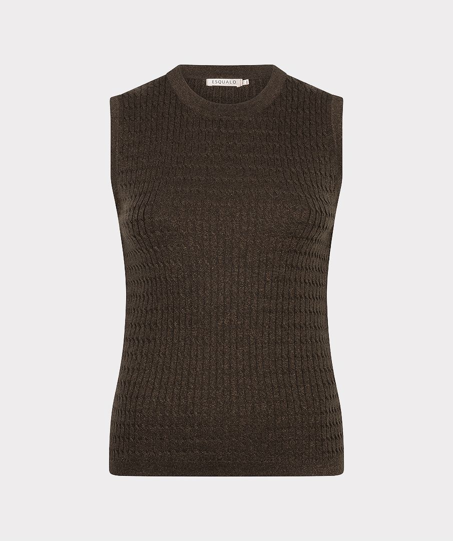 ESQUALO CABLE KNIT SLEEVELESS TOP - CACAO