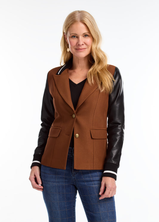 FDJ MIXED MEDIA BLAZER - ESPRESSO - Vi-Leen's Fashions