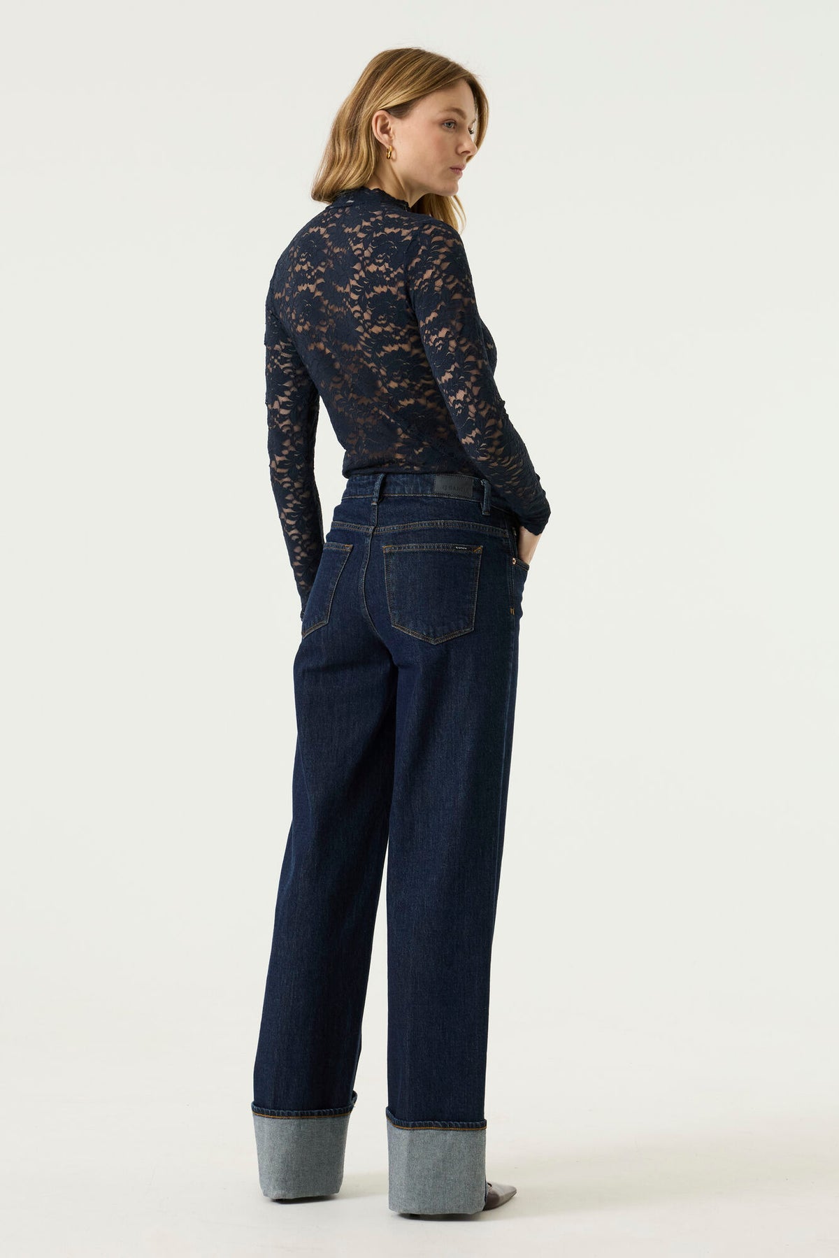GARCIA LACE LONG SLEEVE TOP - NAVY