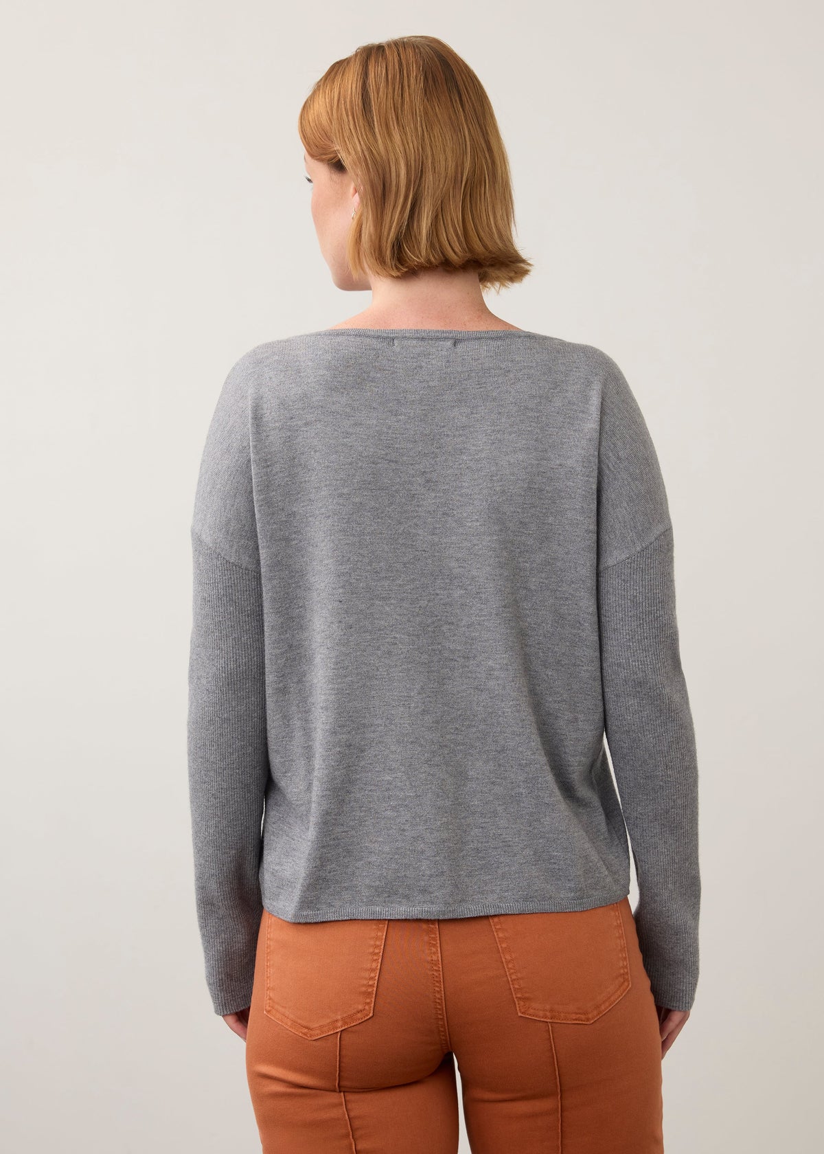 FDJ NOTCH NECK RIB SLEEVE SWEATER - STORM GREY - Vi-Leen's Fashions