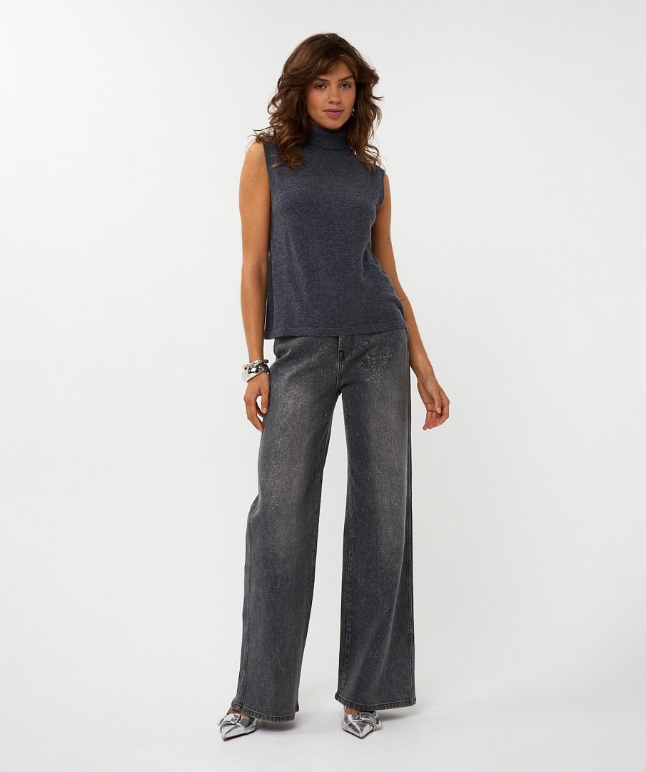 ESQUALO SHIMMERED WIDE STRAIGHT LEG JEAN - GREY