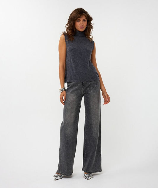 ESQUALO SHIMMERED WIDE STRAIGHT LEG JEAN - GREY