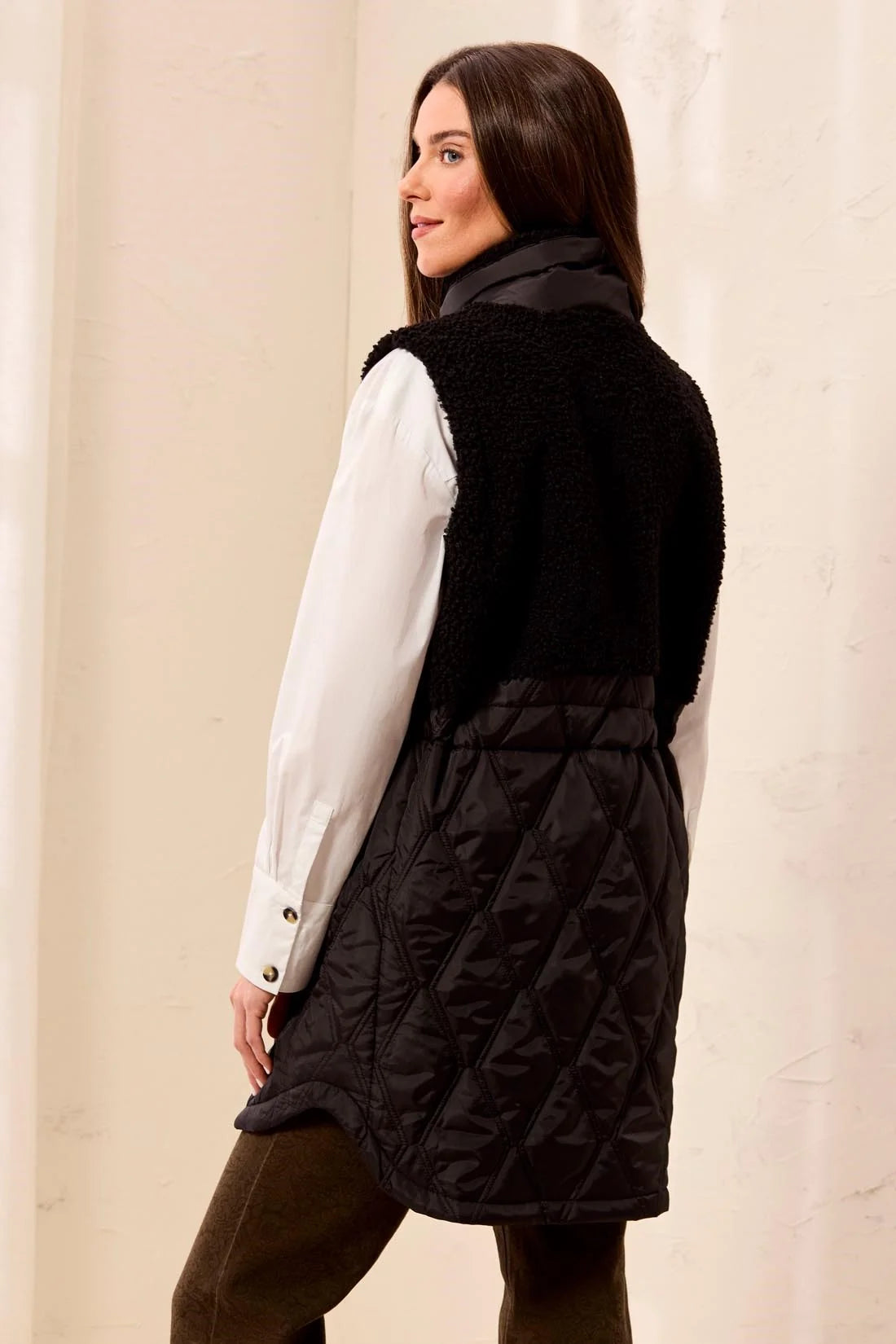 TRIBAL MIX SHERPA VEST - BLACK