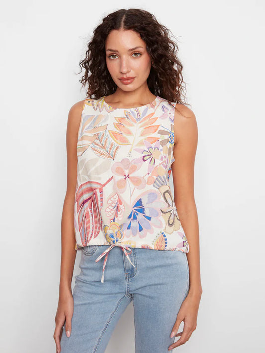 CHARLIE B PRINTED TOP WITH DRAWCORD HEM - MAUI - Vi-Leen's Fashions