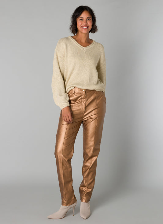 YEST OLETTA COATED SHINY PANT - CINNAMON