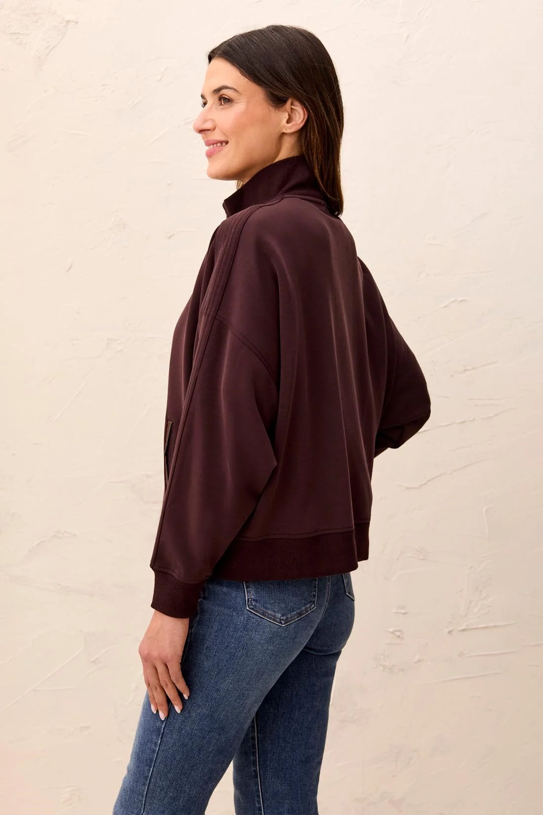 TRIBAL FRONT ZIP SOFT MODAL JACKET - SADDLE BROWN