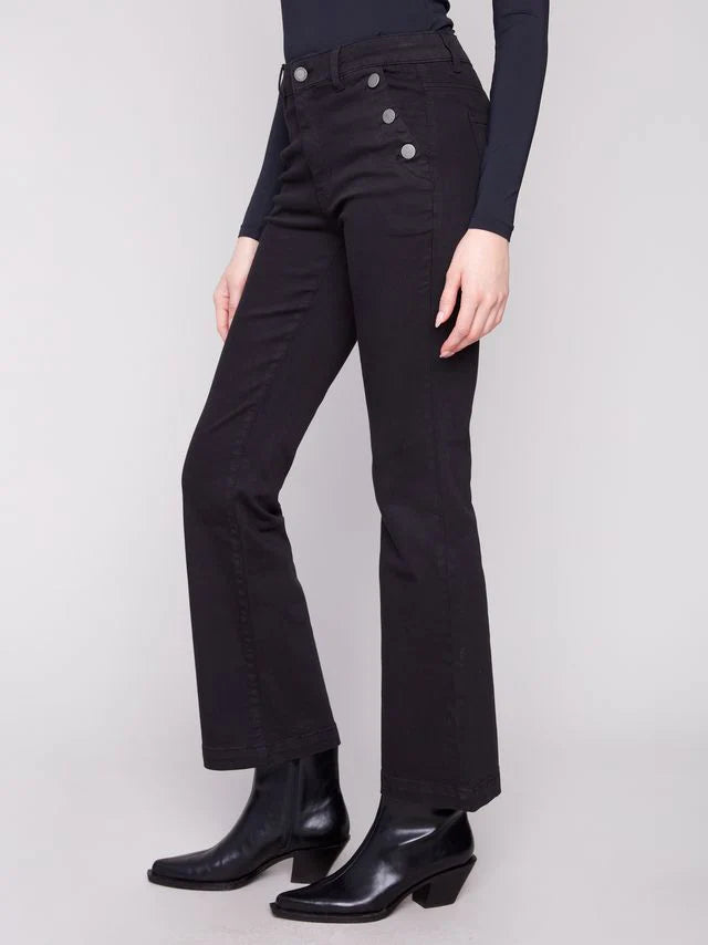 CHARLIE B FLARE LEG TWILL PANT - BLACK