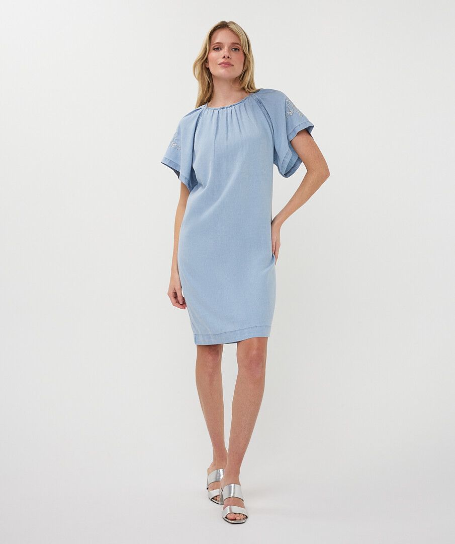 ESQUALO EMBROIDERED CHAMBRAY DRESS - LIGHT BLUE - Vi-Leen's Fashions
