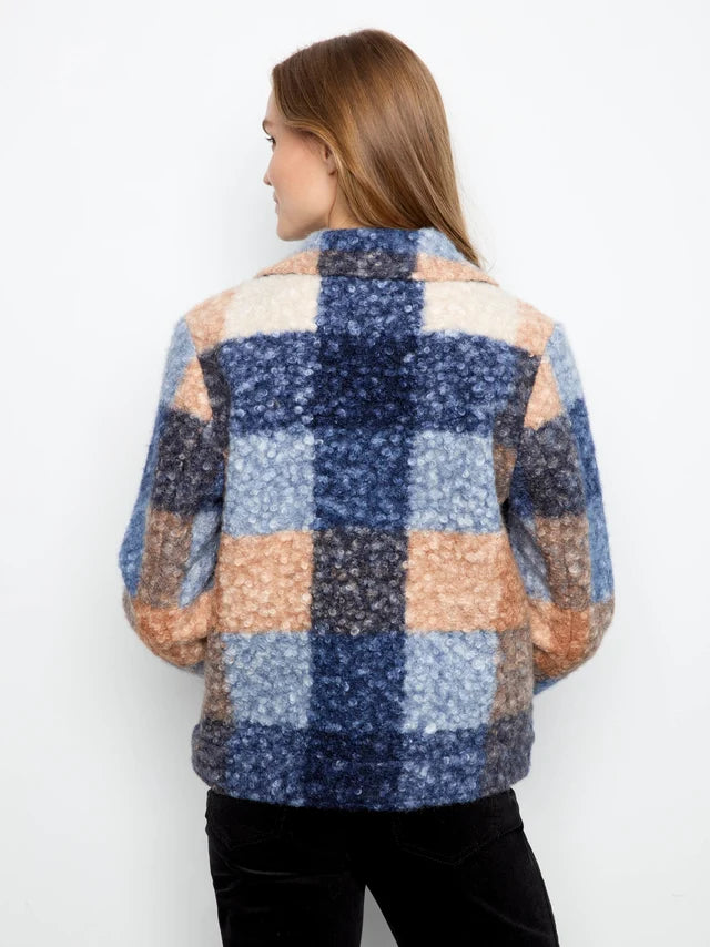 CHARLIE B PLAID BOUCLE SHORT COAT - MOONLIGHT - Vi-Leen's Fashions