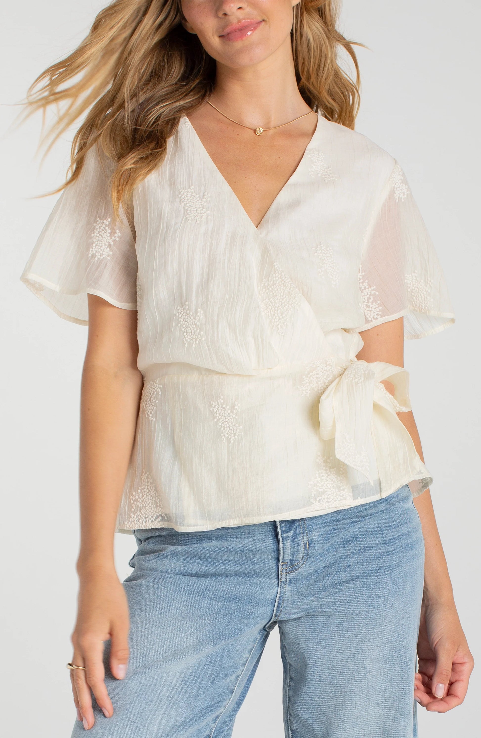 LIVERPOOL WRAP FRONT WOVEN TOP - CREAM - Vi-Leen's Fashions