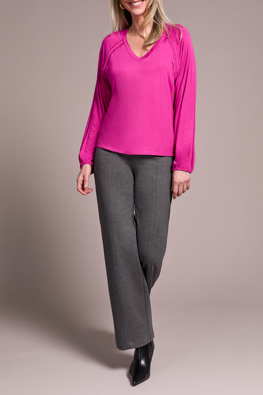 TRIBAL LONG SLEEVE V-NECK TOP - PINK