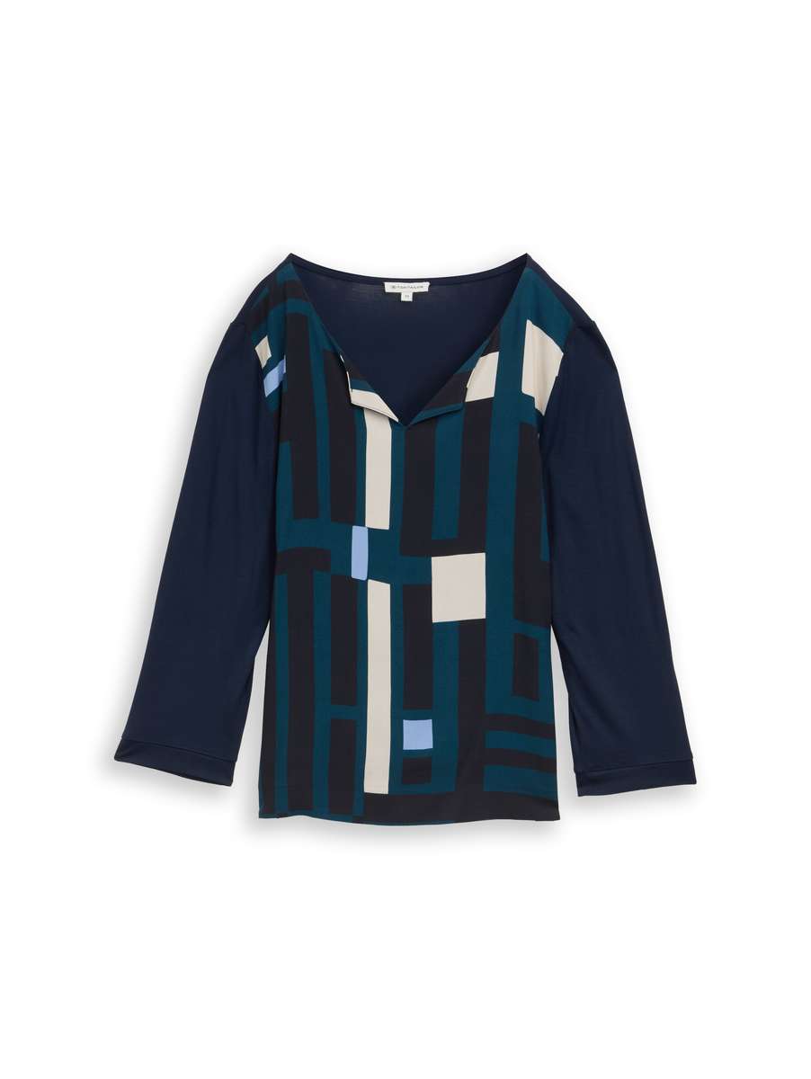TOM TAILOR MIX FRONT PRINT TOP - NAVY/TEAL