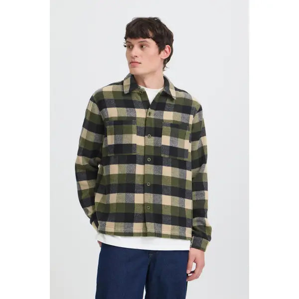 BLEND CHECK OVERSHIRT - NAVY/FOREST