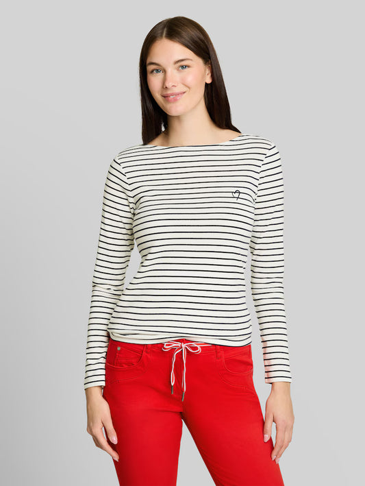 TOM TAILOR STRIPED BOATNECK TOP - NAVY/WHITE