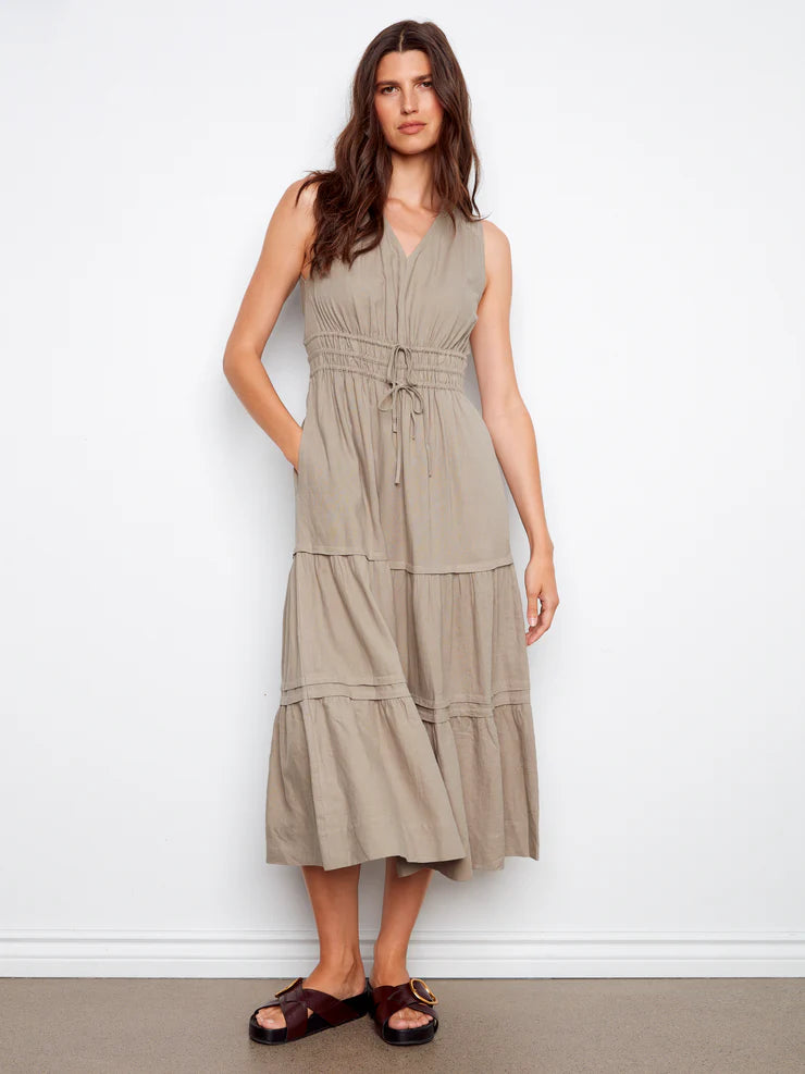 CHARLIE B TIERED LONG LINEN DRESS - Vi-Leen's Fashions