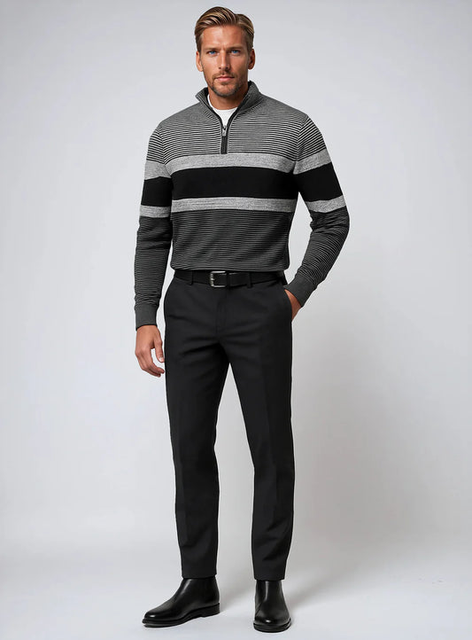 MEN'S POINT ZERO FINE GAUGE COTTON SWEATER - GREY MIX