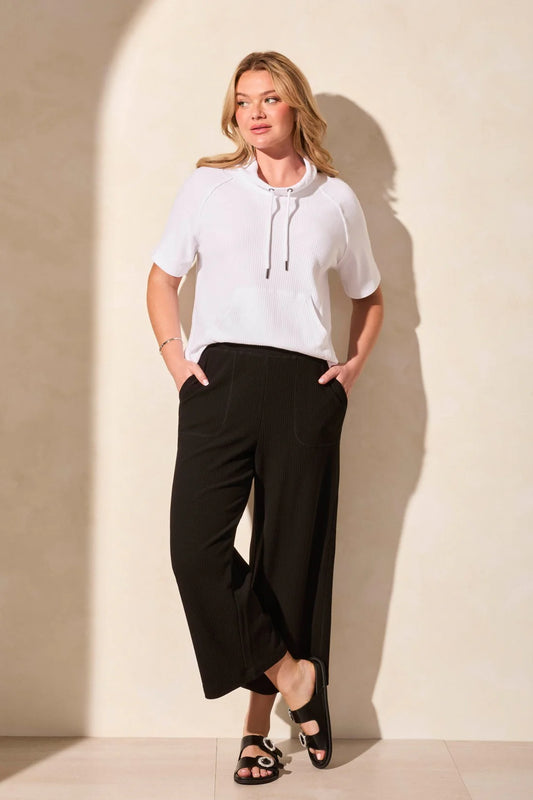 TRIBAL TEXTURED PULL ON CROP - BLACK