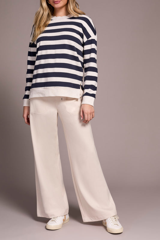 TRIBAL STRIPE CREW NECK TOP - NAVY/ECRU