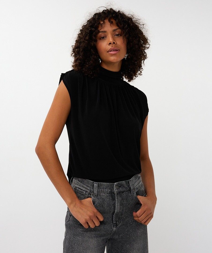 ESQUALO PLEATED SHOULDER TOP - BLACK