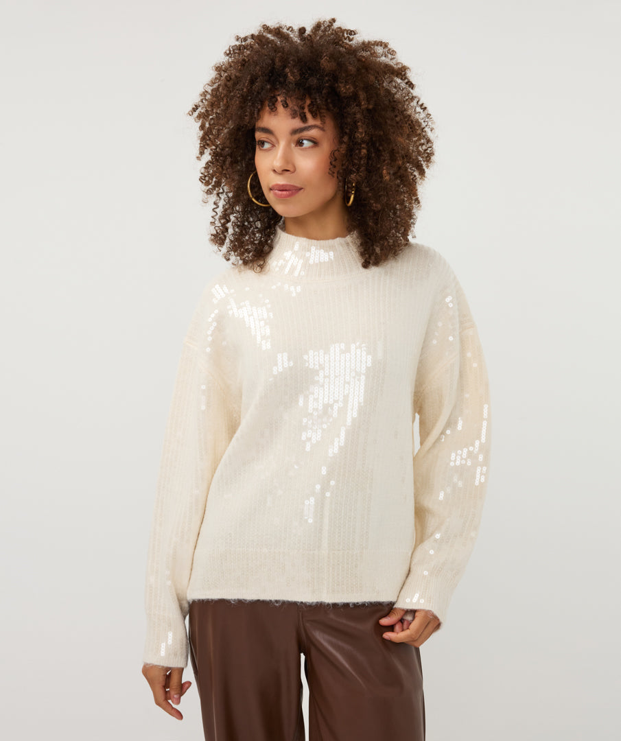 ESQUALO BOXY SEQUINS SWEATER - VANILLA - Vi-Leen's Fashions