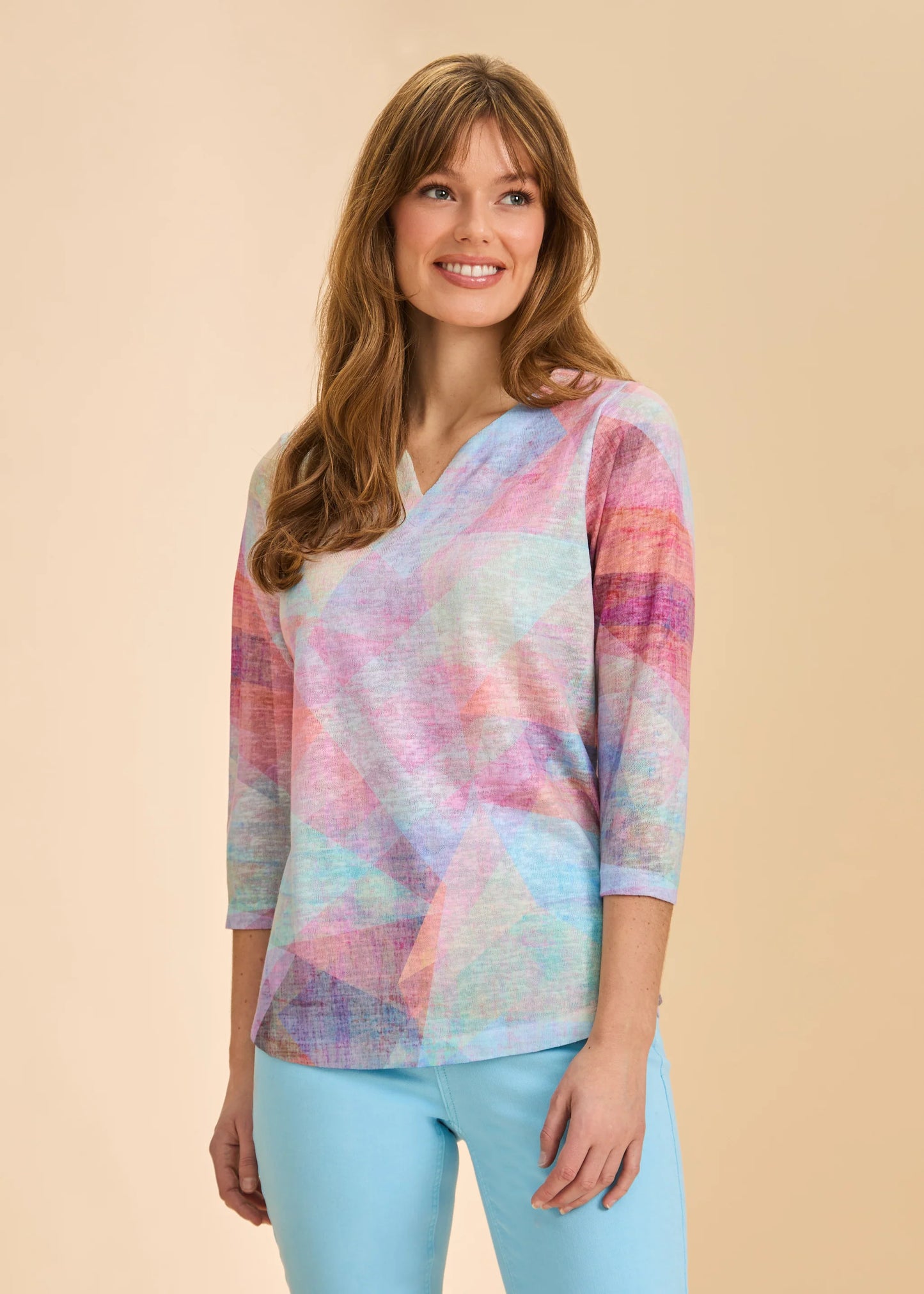 FDJ NOTCH NECK 3/4 SLEEVE TOP - Vi-Leen's Fashions