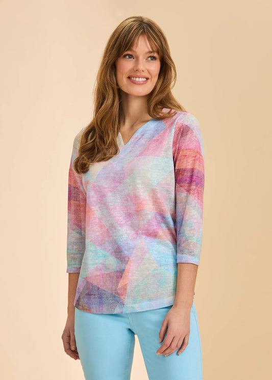 FDJ NOTCH NECK 3/4 SLEEVE TOP - Vi-Leen's Fashions