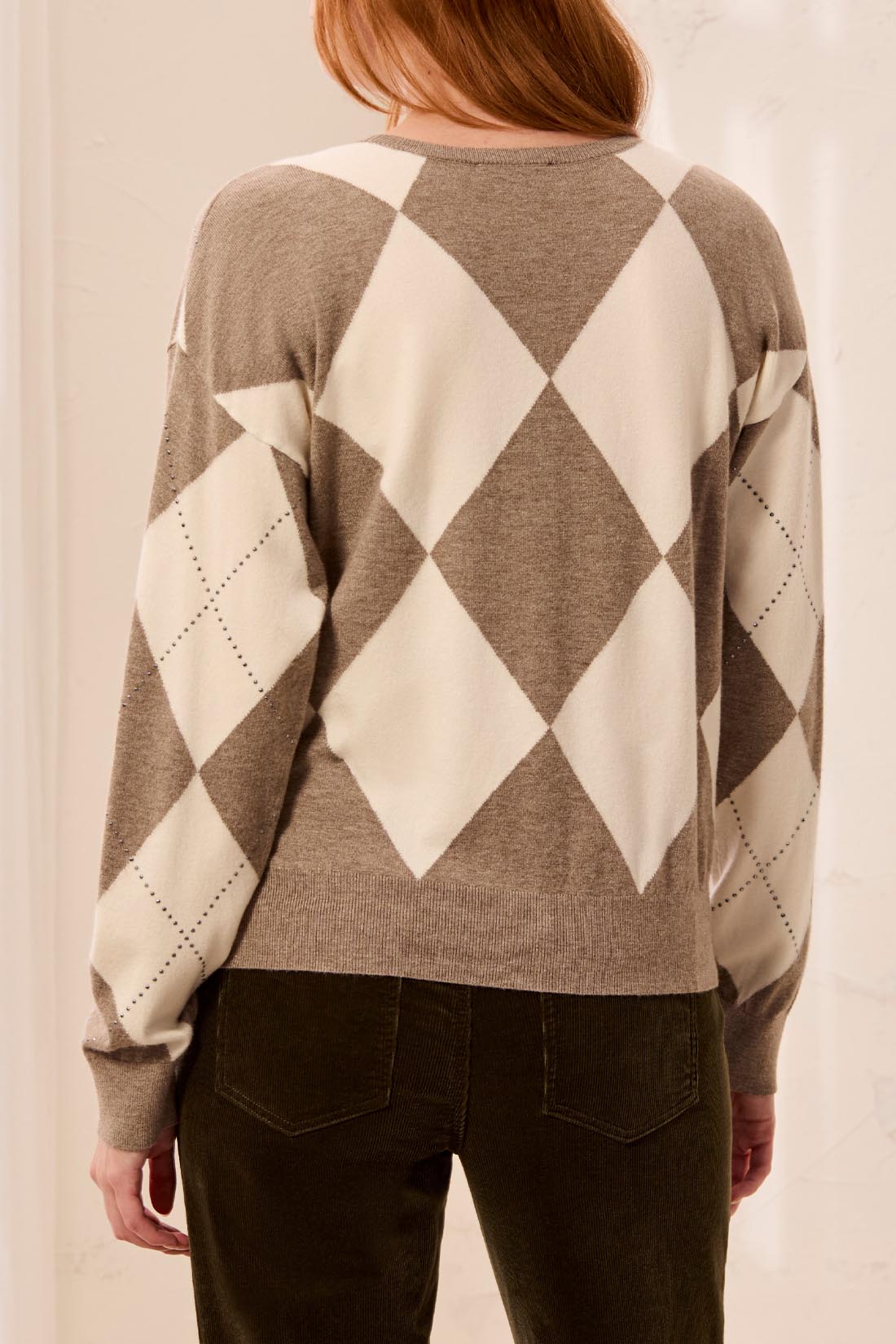 TRIBAL SWEATER WITH STUD DETAIL - OATMEAL