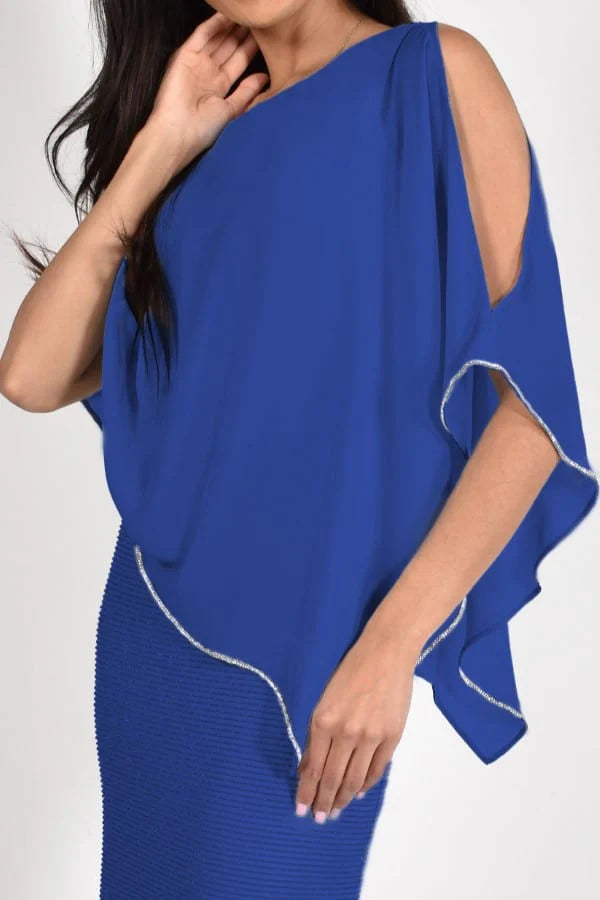 FRANK LYMAN RHINESTONE TRIM DRESS - ROYAL