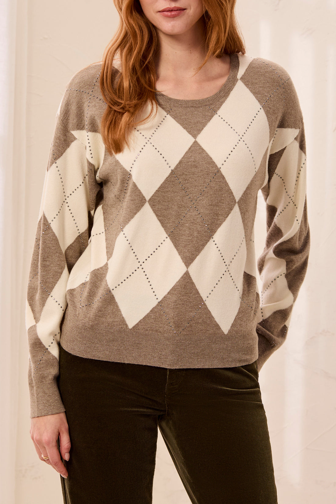 TRIBAL SWEATER WITH STUD DETAIL - OATMEAL