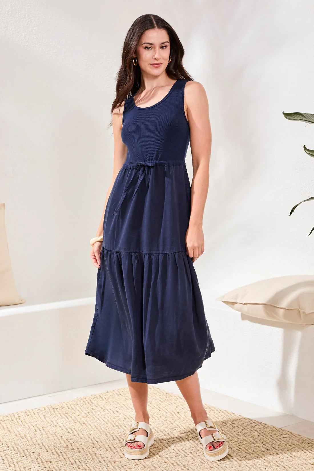 TRIBAL MIXED MEDIA DRESS - NAVY - Vi-Leen's Fashions