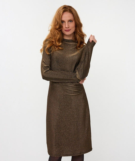 ESQUALO SMOCK GLITTER DRESS - GOLD