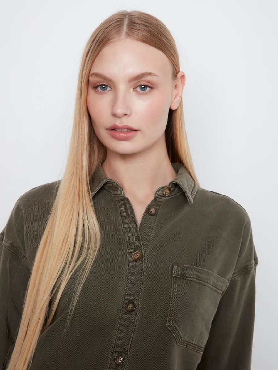 CHARLIE B SOFT TWILL LONG SLEEVE OVERSHIRT - MOSS - Vi-Leen's Fashions