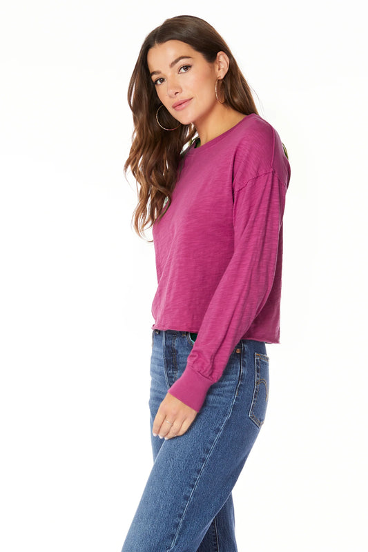 BOBI LONG SLEEVE SCOOP NECK TOP - BERRY - Vi-Leen's Fashions
