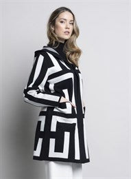 PICADILLY GEO HOODED SWEATER JACKET - BLACK/OFF WHITE - Vi-Leen's Fashions