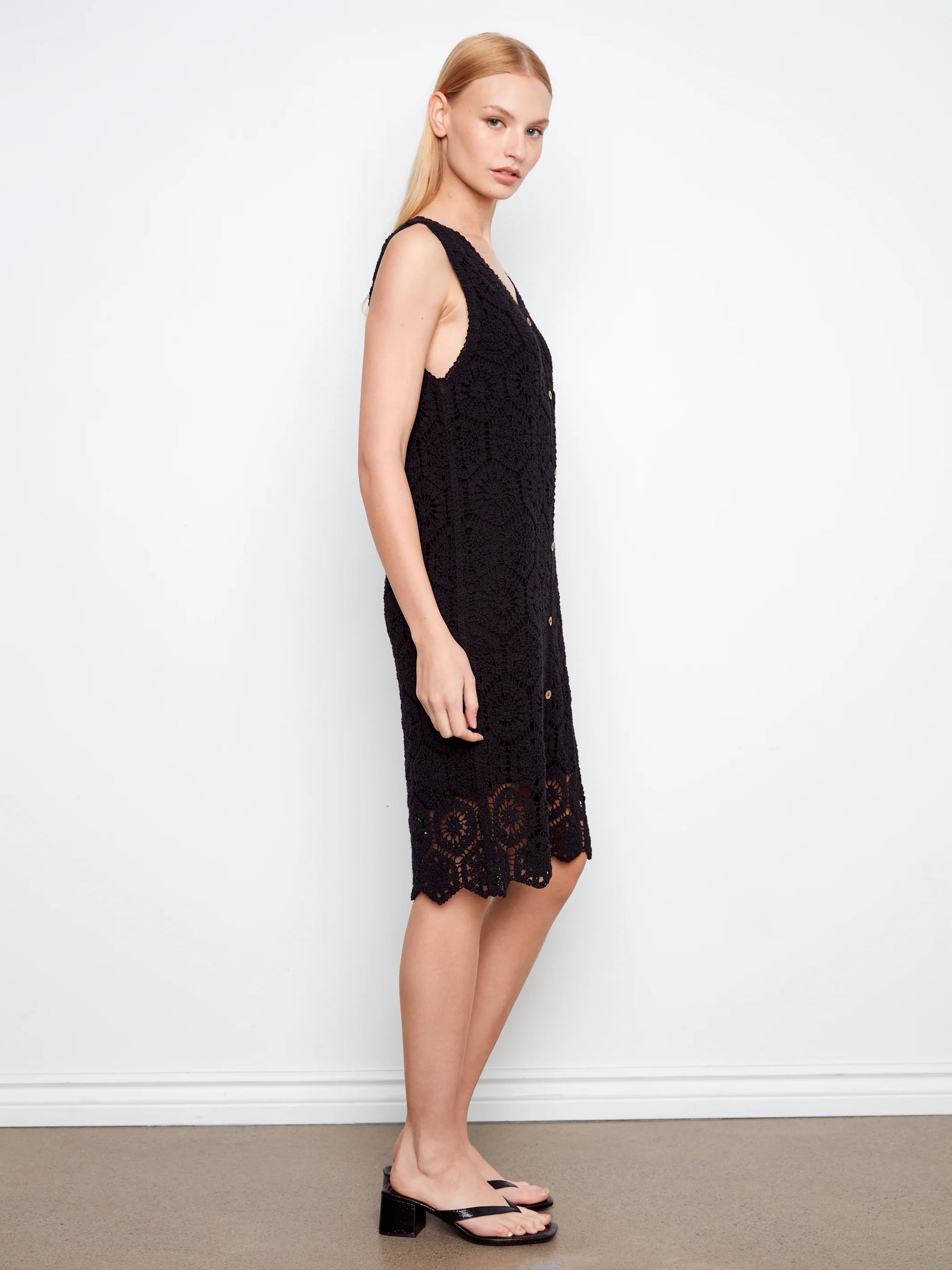 CHARLIE B CROCHET SLEEVELESS DRESS - BLACK - Vi-Leen's Fashions