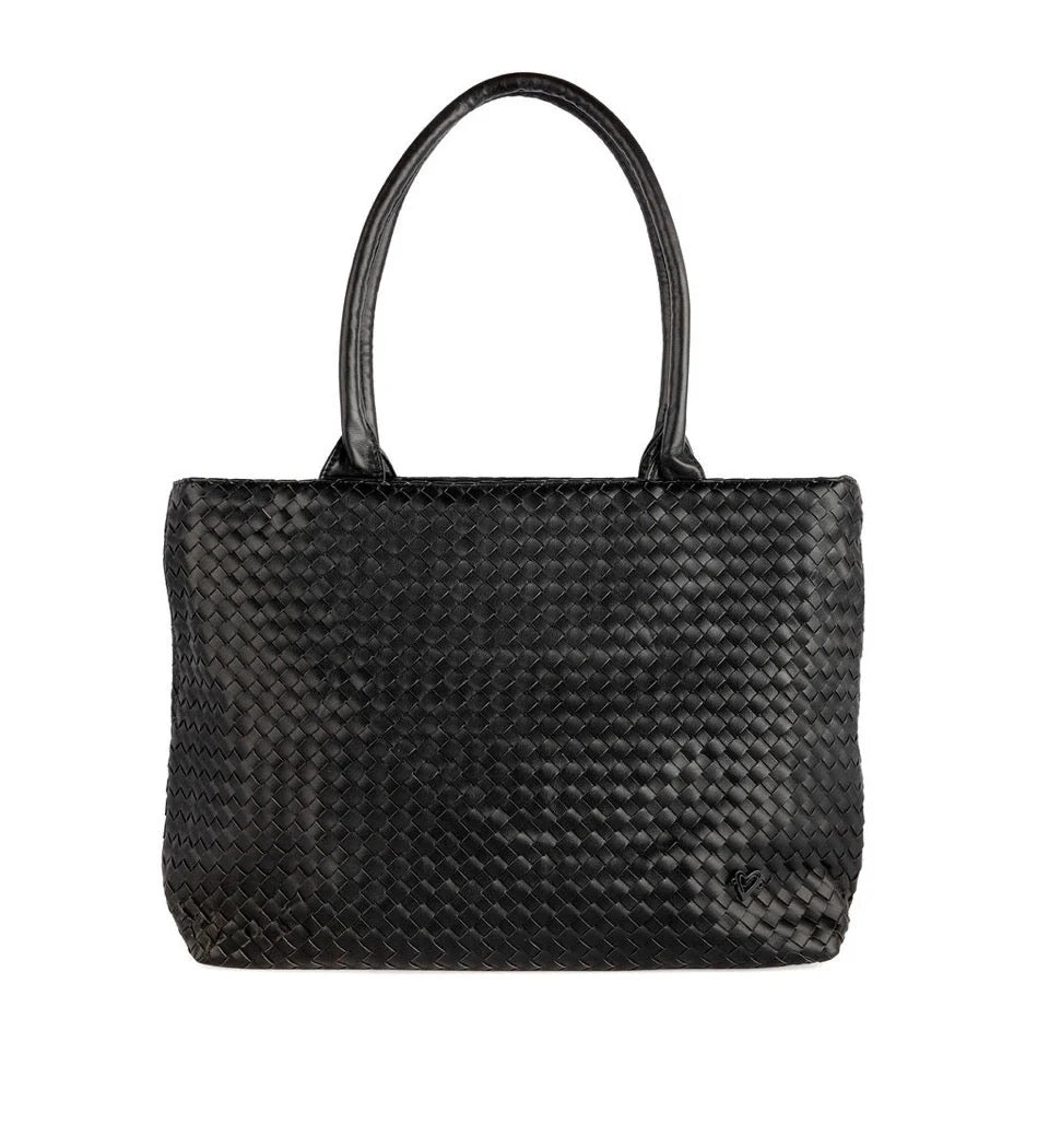 MAHONE WOVEN VEGAN LEATHER TOTE - BLACK