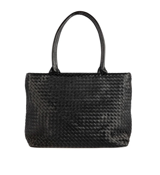 MAHONE WOVEN VEGAN LEATHER TOTE - BLACK - Vi-Leen's Fashions