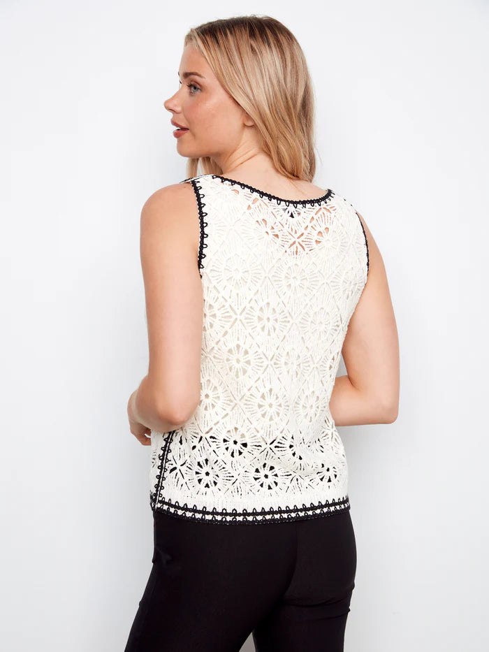CHARLIE B SLEEVELESS CROCHET TOP - NATURAL - Vi-Leen's Fashions