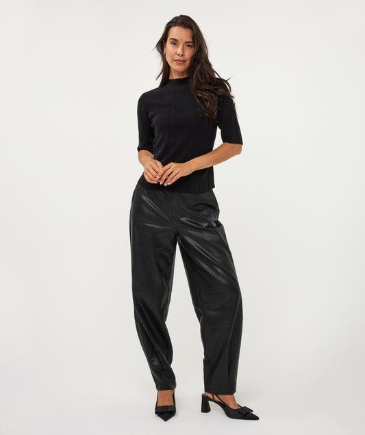 ESQUALO FAUX LEATHER BARREL WIDE TROUSER - BLACK - Vi-Leen's Fashions