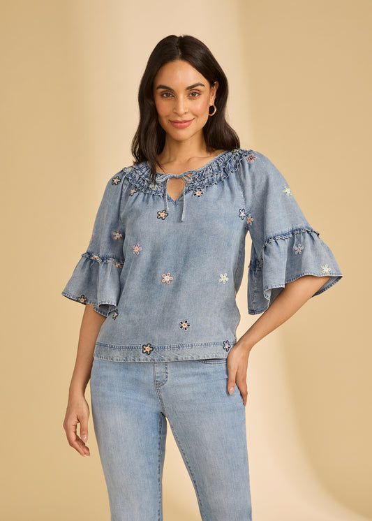 FDJ RUFFLE DENIM TOP - DAISY - Vi-Leen's Fashions