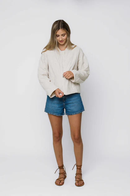 ORB RACHEL QUILTED LINEN BOMBER JACKET - SAND - Vi-Leen's Fashions