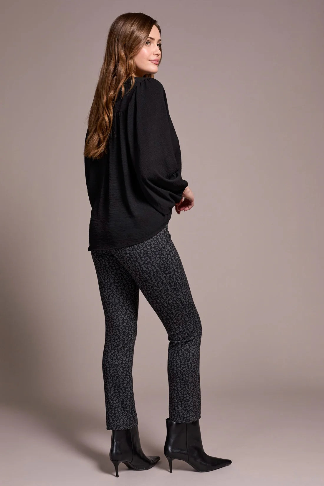 TRIBAL BLOUSE WITH FOLDED HEM - BLACK