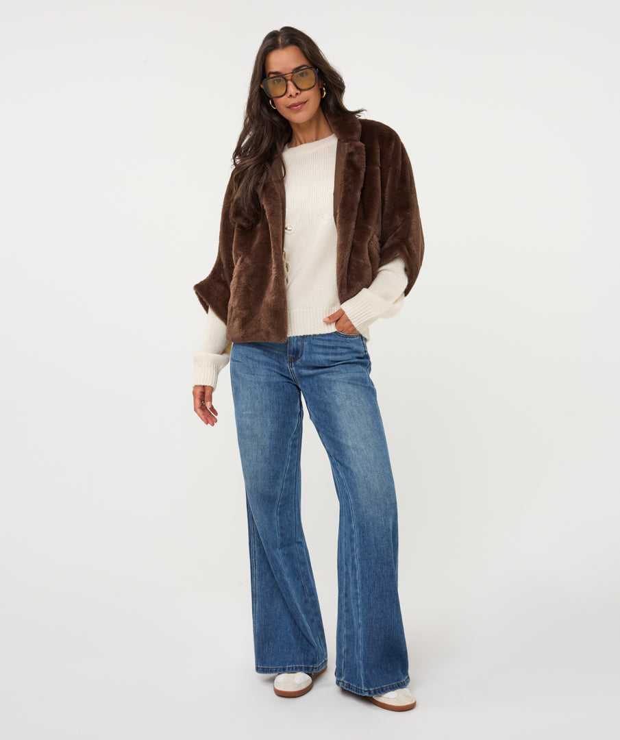 ESQUALO PONCHO FAUX FUR - COFFEE - Vi-Leen's Fashions