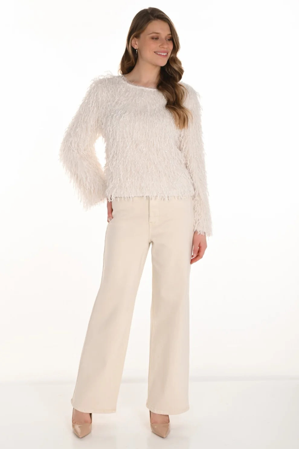 FRANK LYMAN WIDE LEG JEAN - CHAMPAGNE - Vi-Leen's Fashions