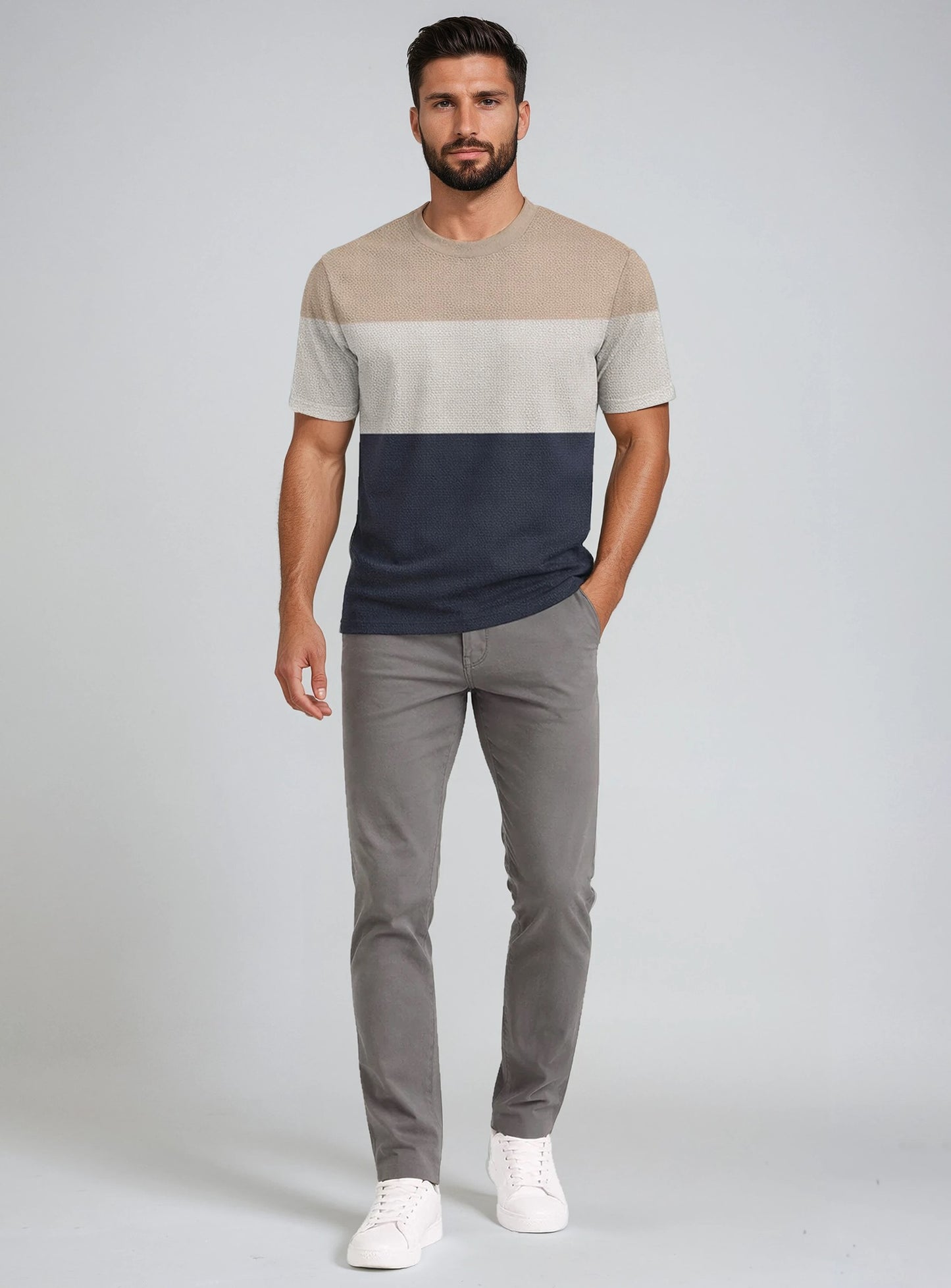 MEN'S POINT ZERO COLOR BLOCK TSHIRT - GRAIN - Vi-Leen's Fashions