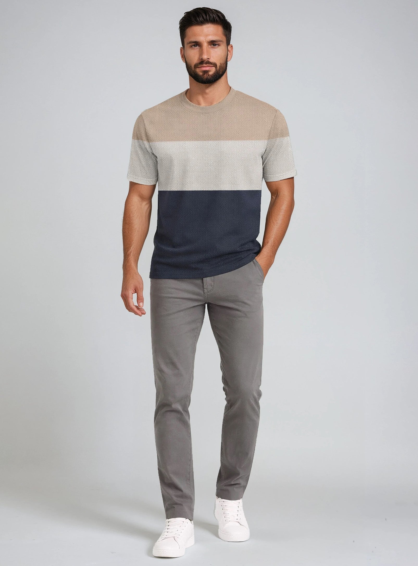 MEN'S POINT ZERO COLOR BLOCK TSHIRT - GRAIN - Vi-Leen's Fashions