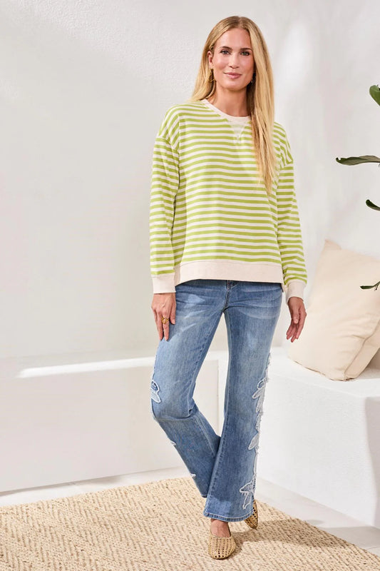 TRIBAL STRIPED FRENCH TERRY SWEATSHIRT - MINT LEAF - Vi-Leen's Fashions